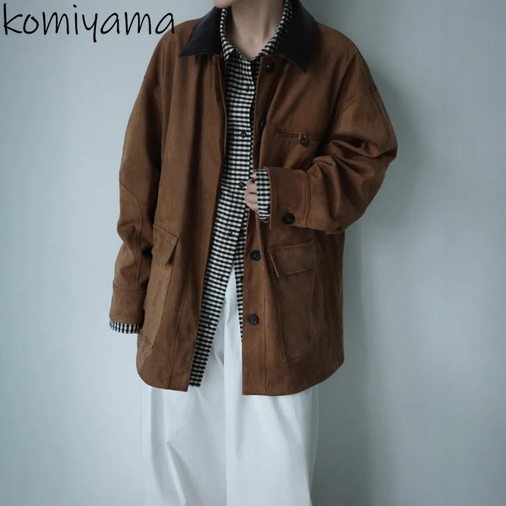 Contrast Laple Neck 2025 Chaquetas De Mujer Long Sleeve Jacket Single Breasted Jackets Japan Loose Outerwears Woman Clothing 
Contrast Laple Neck 2025 Chaquetas De Mujer Long Sleeve Jacket Single Breasted Jackets Japan Loose Outerwears Woman Clothing