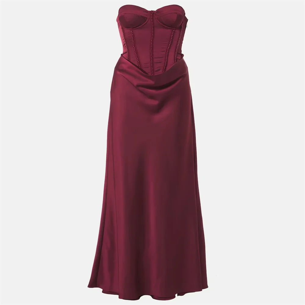 Customized Strapless Neckline With Beaded Decoration Satin A-Line Evening Dress Elegant Back Zipper Floor Length Gown For Women
Customized Strapless Neckline With Beaded Decoration Satin A-Line Evening Dress Elegant Back Zipper Floor Length Gown For Women