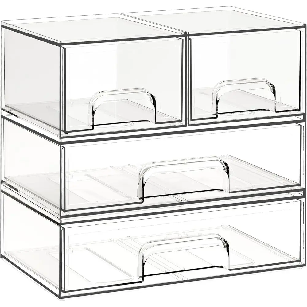 Stackable Storage Drawers, 4 Pack Clear Plastic Makeup & Bathroom Organizer, Versatile Storage Bins for Vanity, Under Sink, Kitc
Stackable Storage Drawers, 4 Pack Clear Plastic Makeup & Bathroom Organizer, Versatile Storage Bins for Vanity, Under Sink, Kitc