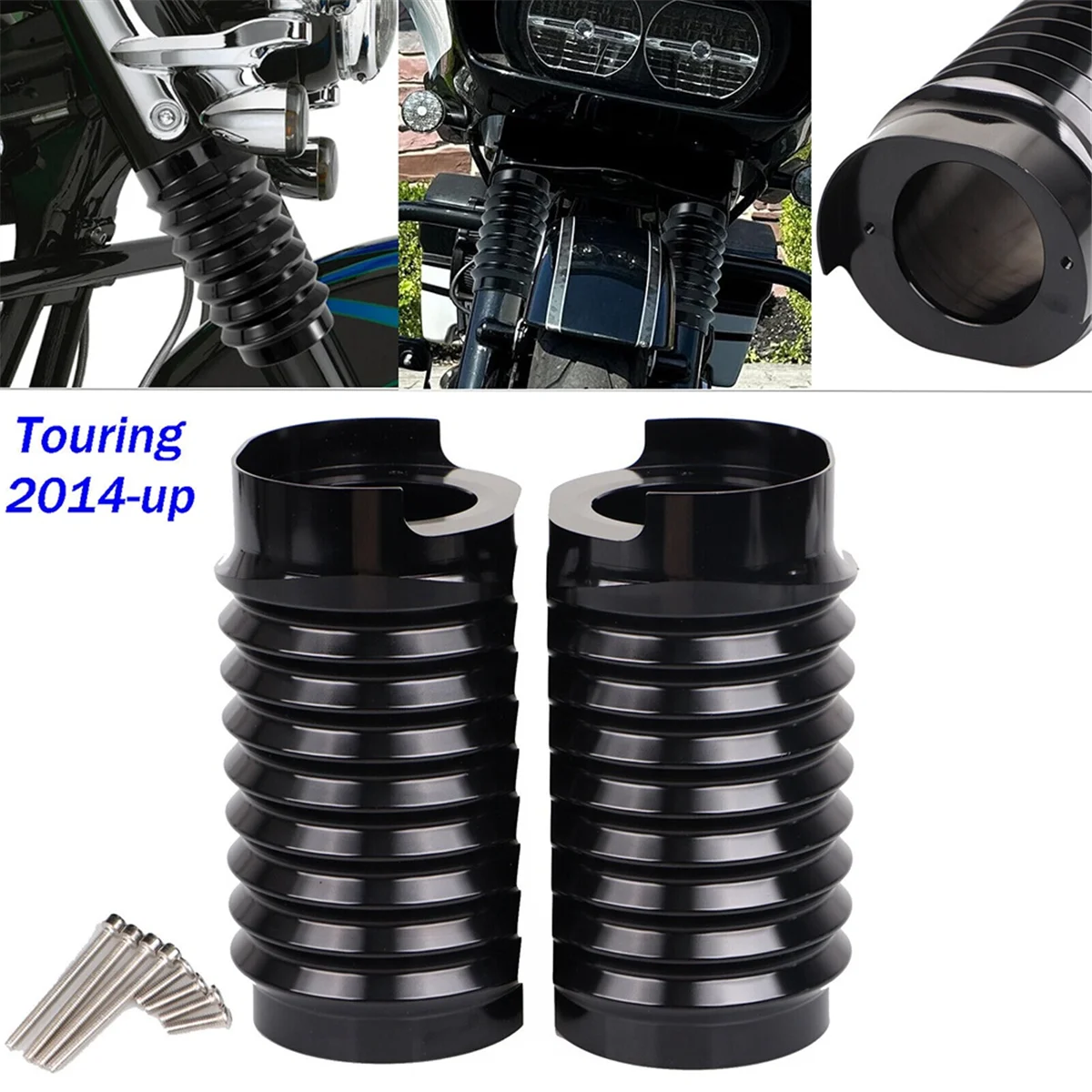 Gloss Black Fork Boot Slider Can Covers for Harley Street Glide FLHX FLHXS 14-Up
Gloss Black Fork Boot Slider Can Covers for Harley Street Glide FLHX FLHXS 14-Up