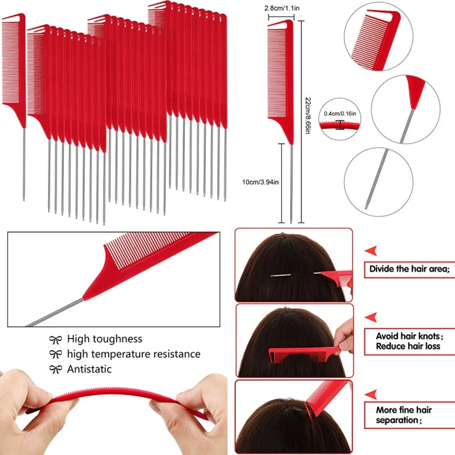 30-piece set of rat-tail combs, carbon fiber heat-resistant combs, fine-toothed rat-tail combs, suitable for combing hair (red)
30-piece set of rat-tail combs, carbon fiber heat-resistant combs, fine-toothed rat-tail combs, suitable for combing hair (red)
