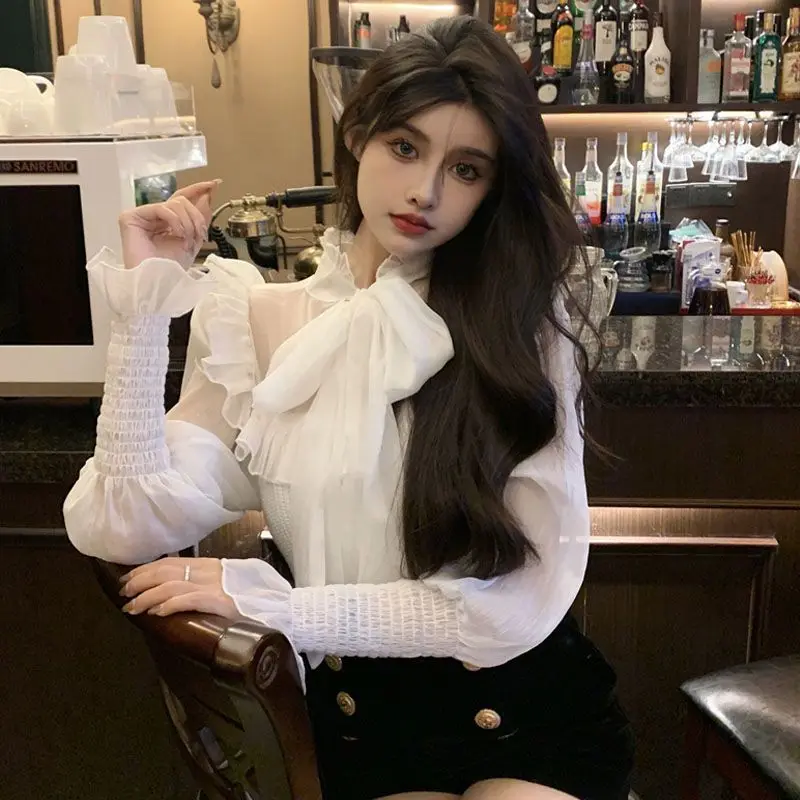 Elegant Chiffon Spliced Lantern Sleeve Shirt, New Spring Top for Women, Bow Tie, Ruffle Long Sleeve Shirt
Elegant Chiffon Spliced Lantern Sleeve Shirt, New Spring Top for Women, Bow Tie, Ruffle Long Sleeve Shirt