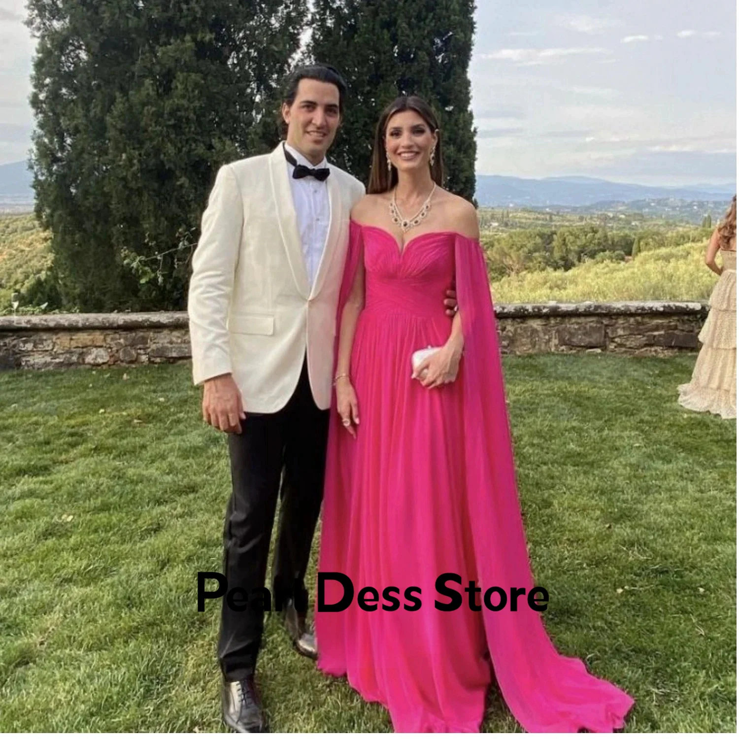 Cape Sleeves Prom Dress 2024 Rose Pink A-Line Sexy Off Shoulder Party Dress and Floor Length Vestido De Noche
Cape Sleeves Prom Dress 2024 Rose Pink A-Line Sexy Off Shoulder Party Dress and Floor Length Vestido De Noche