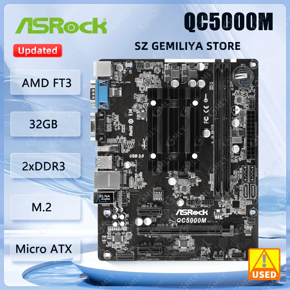 Материнская плата ASRock QC5000M AMD FT3 Kabini A4-5000 Quad-Core APU DDR3 16GB SATA 3 HDMI USB 3.1 Mini-ITX
Материнская плата ASRock QC5000M AMD FT3 Kabini A4-5000 Quad-Core APU DDR3 16GB SATA 3 HDMI USB 3.1 Mini-ITX