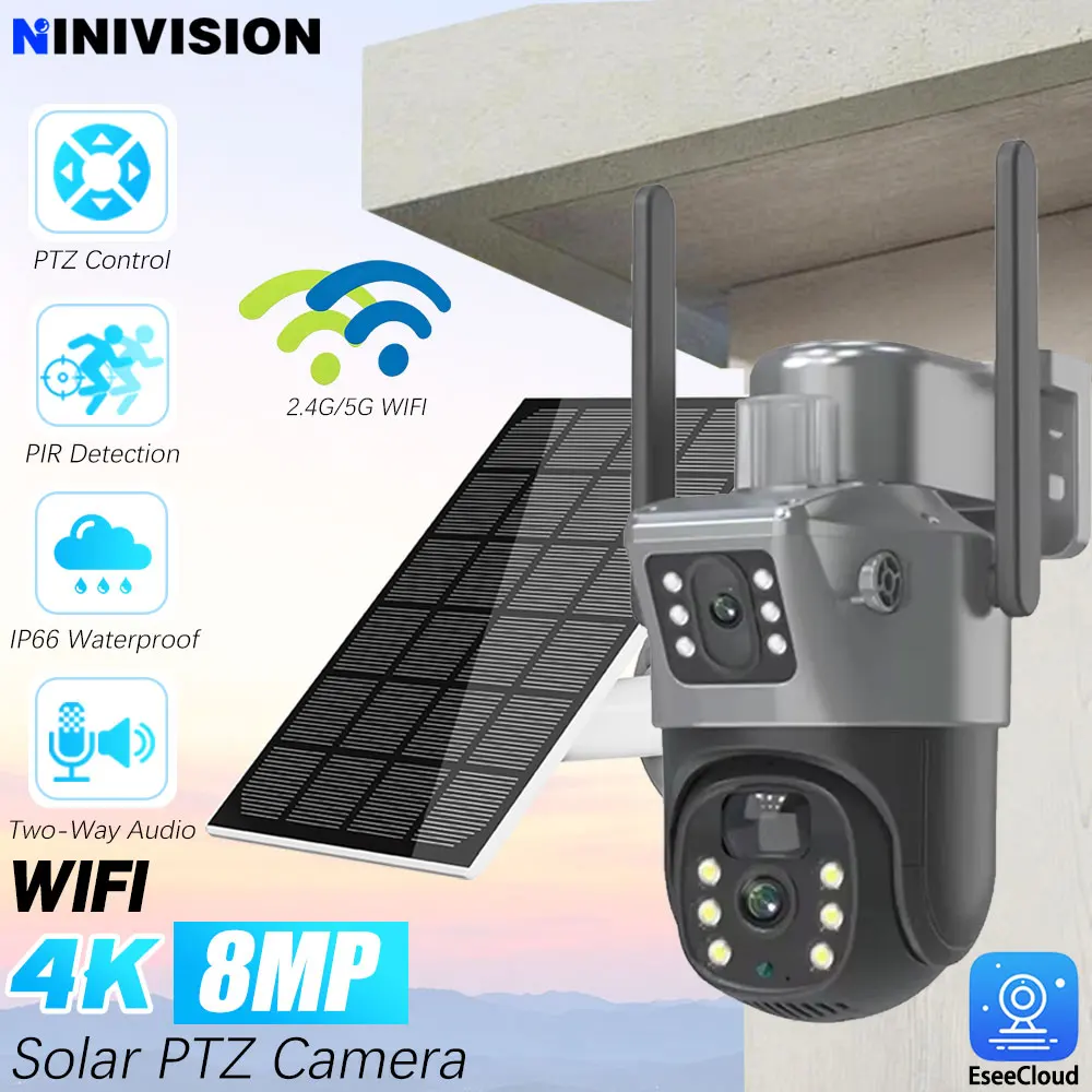 Wireless 8MP PTZ Solar Camera Dual Lens Dual Screen Outdoor IP Camera Solar Panel PIR Human Detect Security Surveillance Camera
Wireless 8MP PTZ Solar Camera Dual Lens Dual Screen Outdoor IP Camera Solar Panel PIR Human Detect Security Surveillance Camera