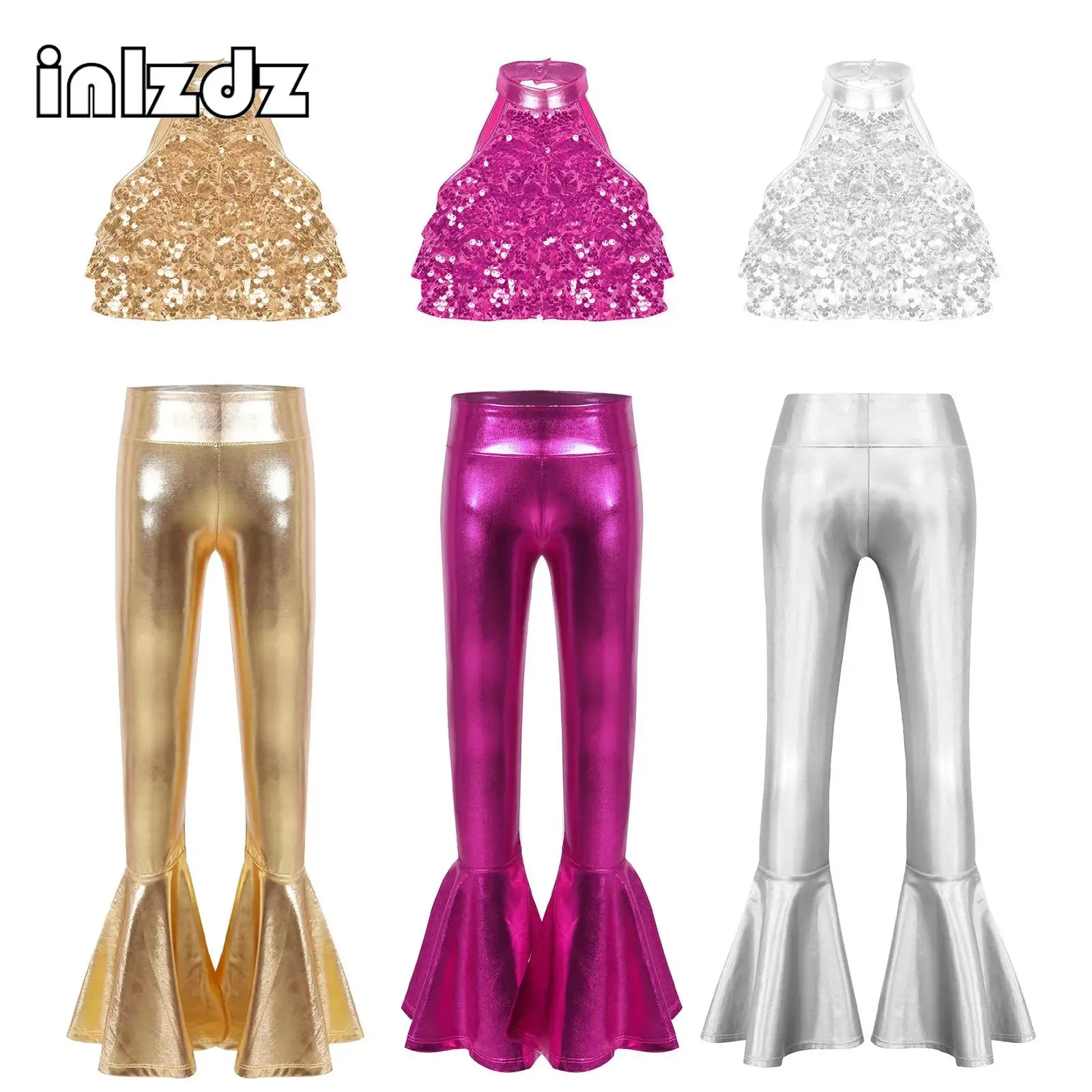 Kids Girls Gymnastics Jazz Latin Dance Performance Costume Sleeveless Shiny Sequin Backless Crop Top with Pants for Stage Show
Kids Girls Gymnastics Jazz Latin Dance Performance Costume Sleeveless Shiny Sequin Backless Crop Top with Pants for Stage Show