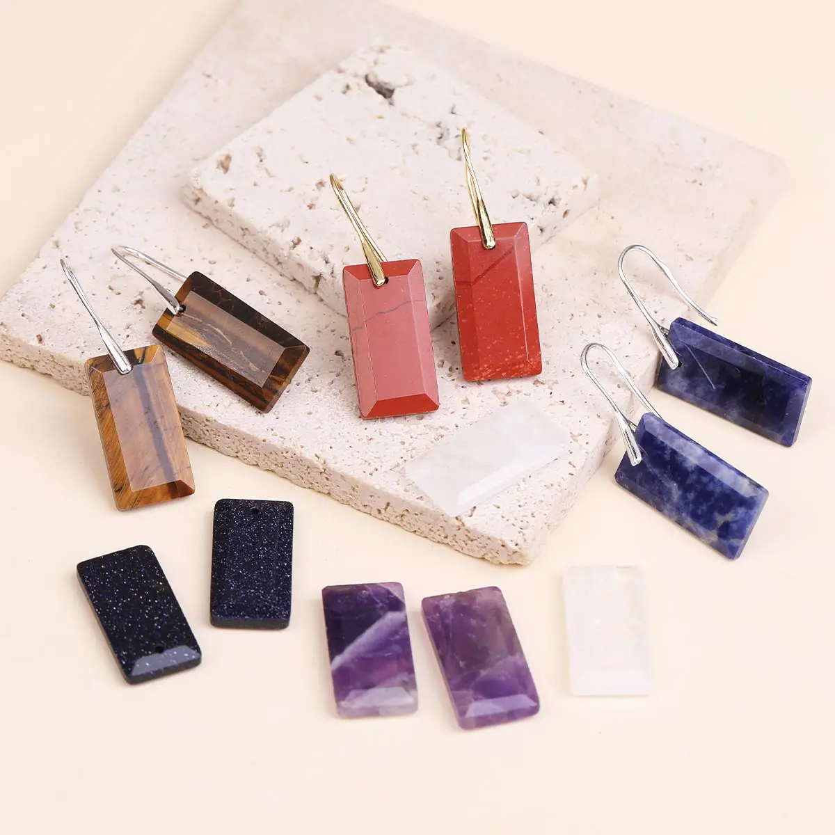 Natural Stone Pendant Women's Trapezoid Earrings Elegant Gem Jewelry Creative Gift Obsidian Amethyst Rose Quartz Earrings
Natural Stone Pendant Women's Trapezoid Earrings Elegant Gem Jewelry Creative Gift Obsidian Amethyst Rose Quartz Earrings