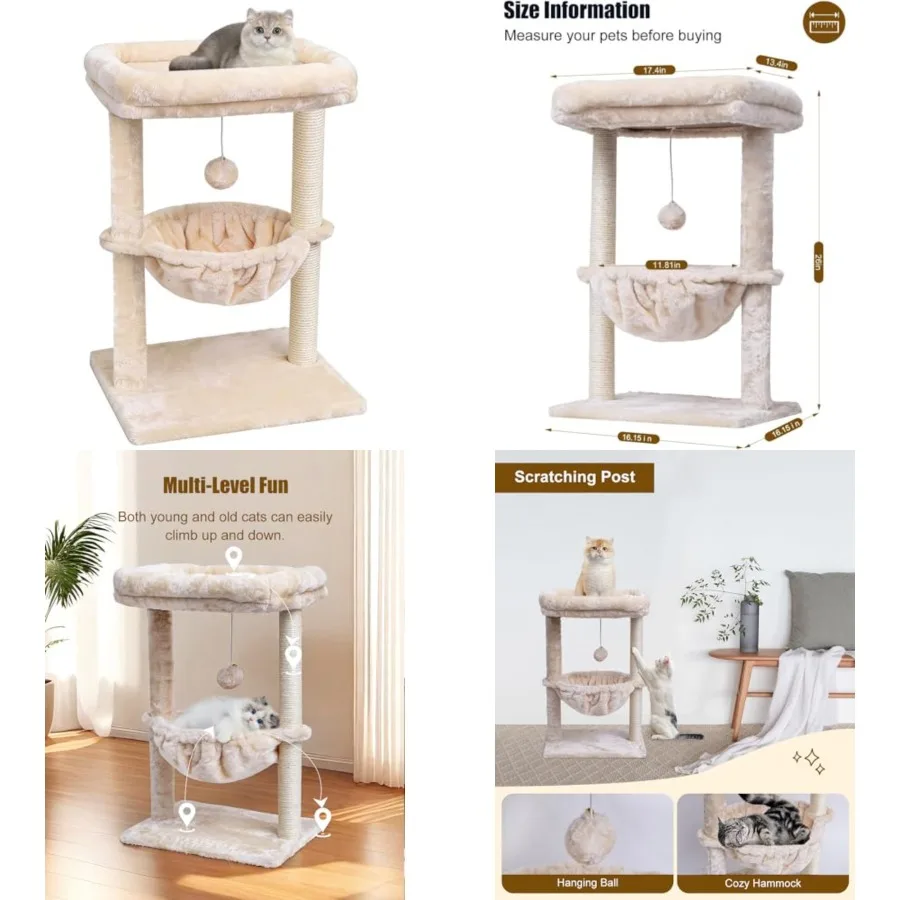 Small Cat Tree for Indoor Cats, Activity Cat Tower with Scratching Post for Kittens, Cat Furniture with Basket and Hanging Ball
Small Cat Tree for Indoor Cats, Activity Cat Tower with Scratching Post for Kittens, Cat Furniture with Basket and Hanging Ball
