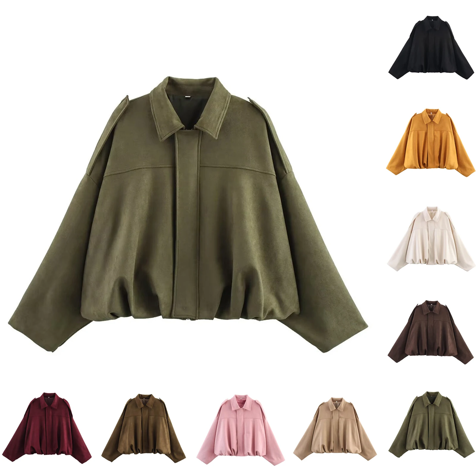 Vintage Female Outerwear Chic Tops Oversized Streetwear Women'S Jacket Casual Sleeve Lapel Loose Puff Sleeve Pilot Jacket 
Vintage Female Outerwear Chic Tops Oversized Streetwear Women'S Jacket Casual Sleeve Lapel Loose Puff Sleeve Pilot Jacket