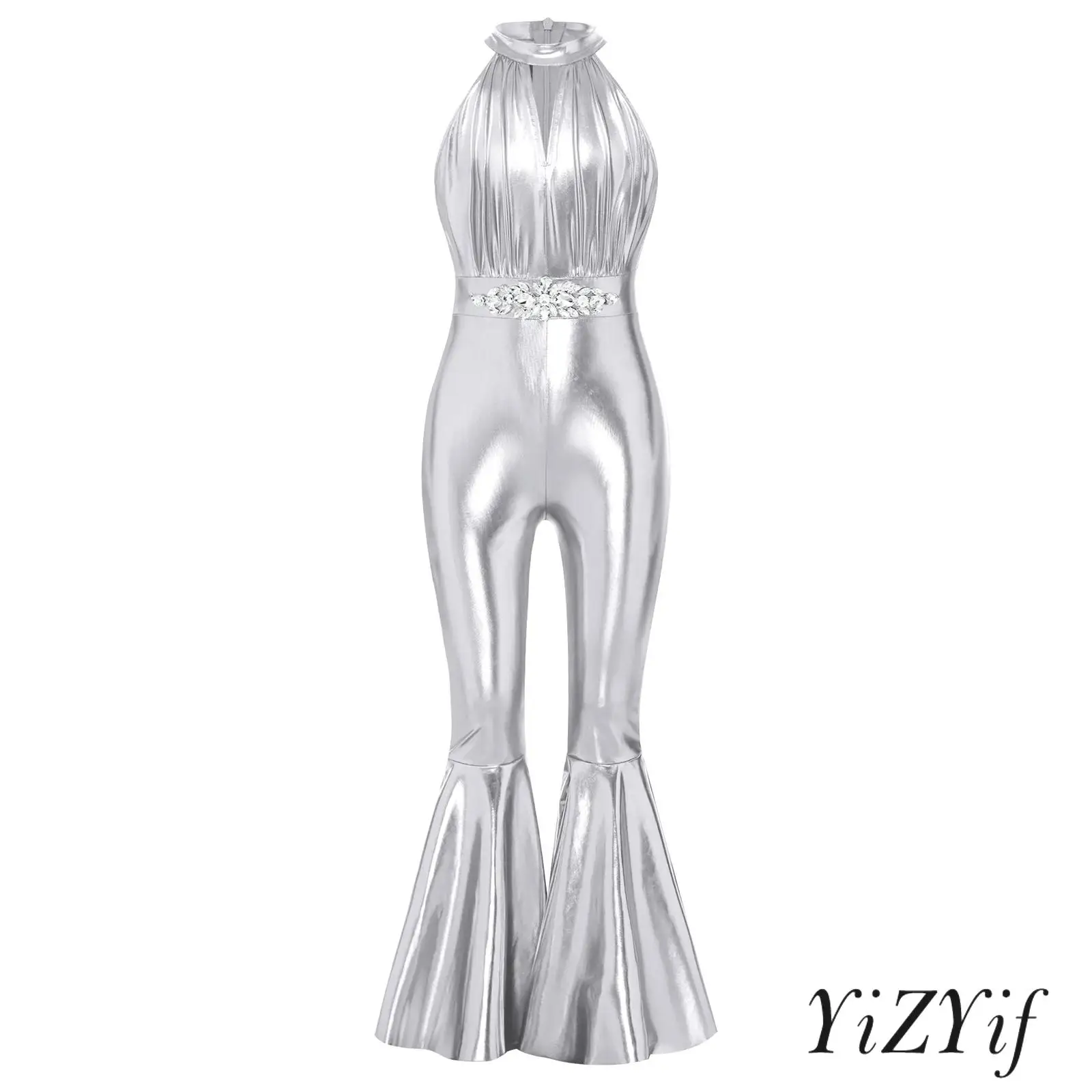 Kids Girls Metallic Shiny Rompers Shiny Rhinestone Detail Waist Sleeveless Bell Bottoms One Piece Jumpsuit for Jazz Disco Dance
Kids Girls Metallic Shiny Rompers Shiny Rhinestone Detail Waist Sleeveless Bell Bottoms One Piece Jumpsuit for Jazz Disco Dance