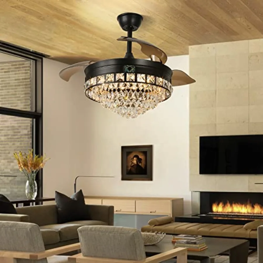 42" Black Crystal Ceiling Fan with Lights, Modern Dimmable Fandelier with Remote, LED Retractable Blades 3-Color with Memory In
42" Black Crystal Ceiling Fan with Lights, Modern Dimmable Fandelier with Remote, LED Retractable Blades 3-Color with Memory In