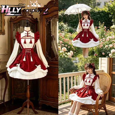 Chinese New Year Lolita Maid Cosplay Costume Dress Red White Plush Trim Cheongsam Style for Spring Lantern Carnival Party
Chinese New Year Lolita Maid Cosplay Costume Dress Red White Plush Trim Cheongsam Style for Spring Lantern Carnival Party