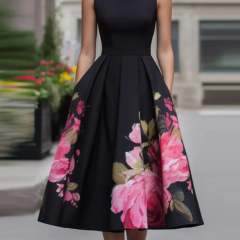 2026 Spring/Summer New Sleeveless Round Neck Flower Waist Folding Dress For Women's Business And Leisure A-line Dress
2026 Spring/Summer New Sleeveless Round Neck Flower Waist Folding Dress For Women's Business And Leisure A-line Dress
