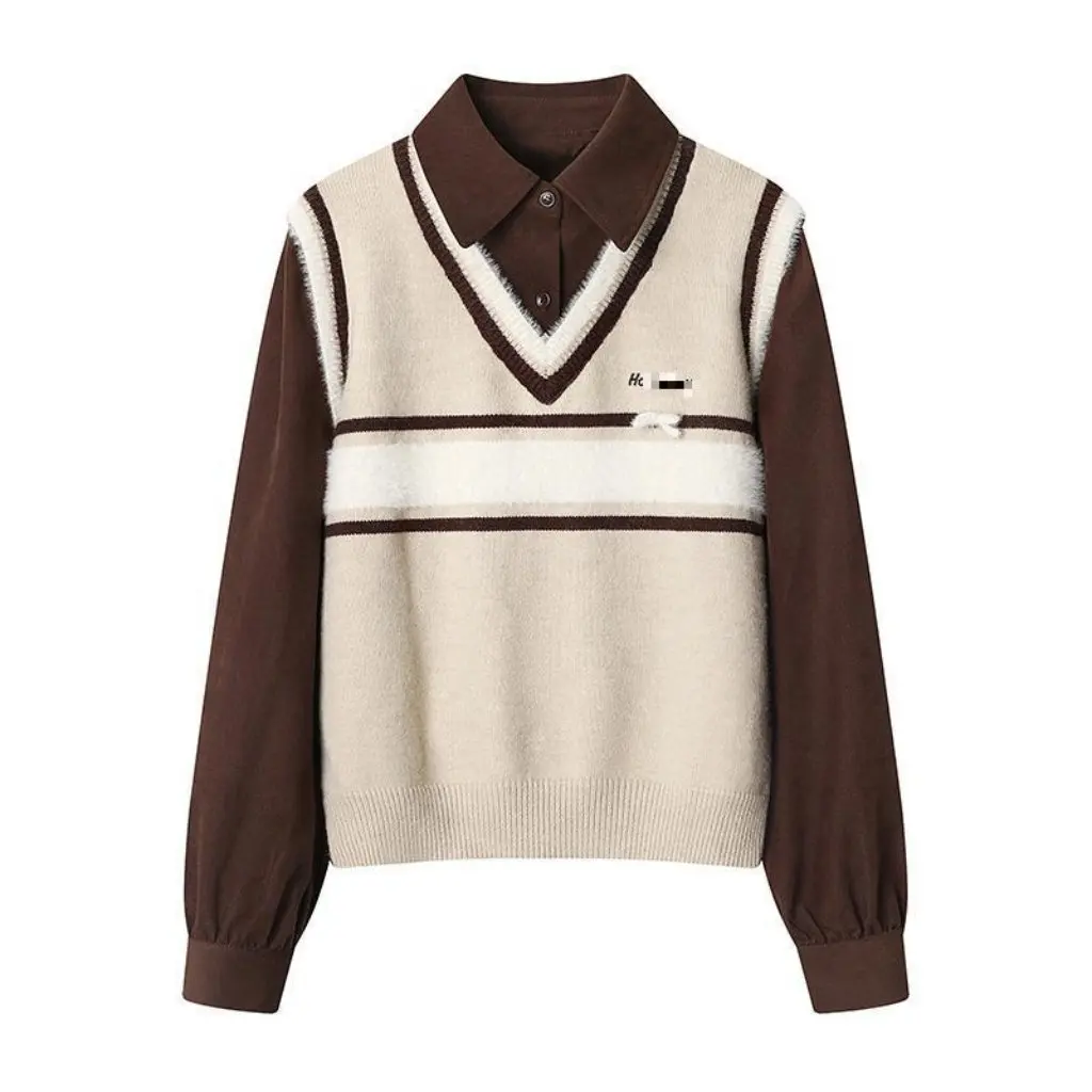 Women's Fake Two-Piece Sweater Long Sleeve Vest Autumn Winter Stitched Shirt Folded Top Fashion
Women's Fake Two-Piece Sweater Long Sleeve Vest Autumn Winter Stitched Shirt Folded Top Fashion