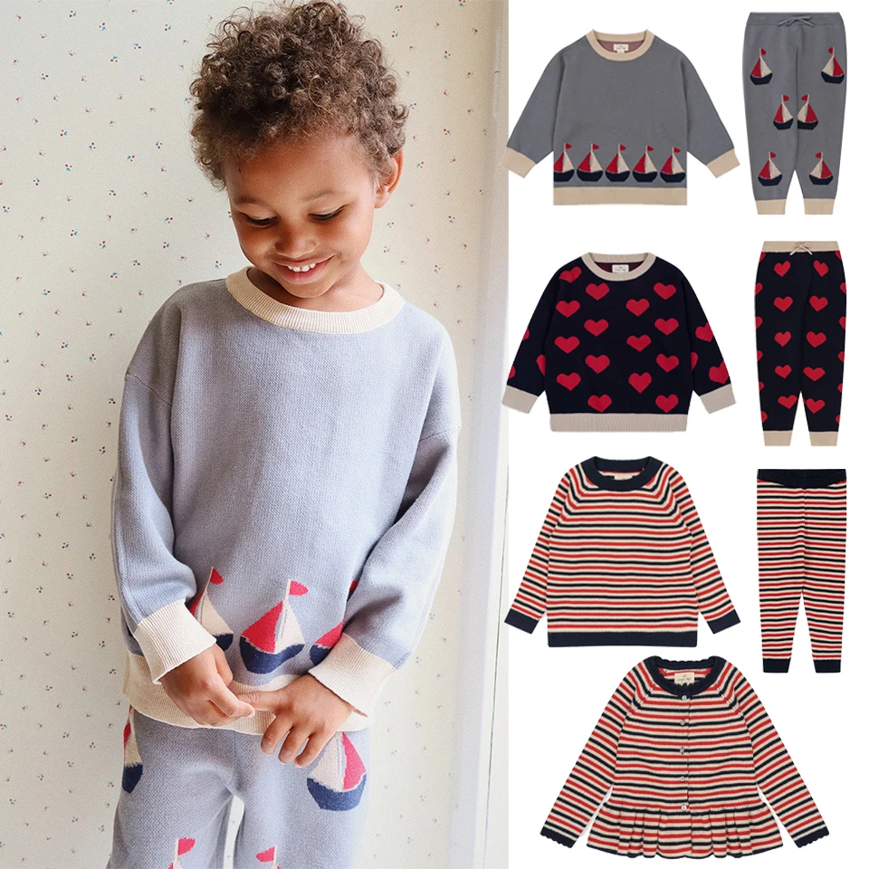 2023 KS Boy Sailboat Printing Knitted Sweater Girl Knit Stripes Love Series Tops Pants Suit Kid Children Sweater Trouser Outwear
2023 KS Boy Sailboat Printing Knitted Sweater Girl Knit Stripes Love Series Tops Pants Suit Kid Children Sweater Trouser Outwear