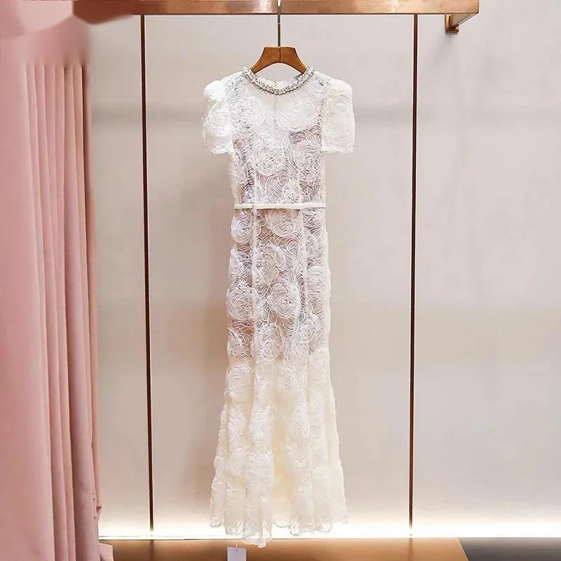 Fashion White Lace Embroidery Dress Women's Diamond Studded Round Neck Short Sleeves Dresses Summer New 3MPHC
Fashion White Lace Embroidery Dress Women's Diamond Studded Round Neck Short Sleeves Dresses Summer New 3MPHC