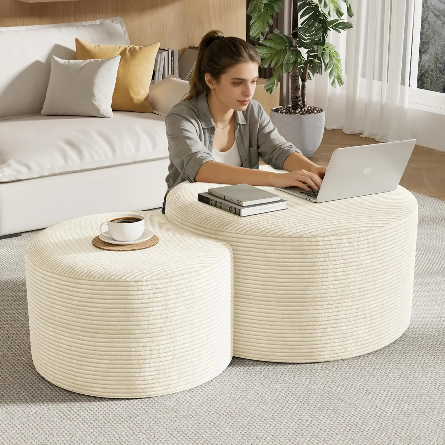 Round Nesting Coffee Table Set of 2,Upholstered Foam Ottoman Footrest Side Table Set,Modern Flannel
Round Nesting Coffee Table Set of 2,Upholstered Foam Ottoman Footrest Side Table Set,Modern Flannel