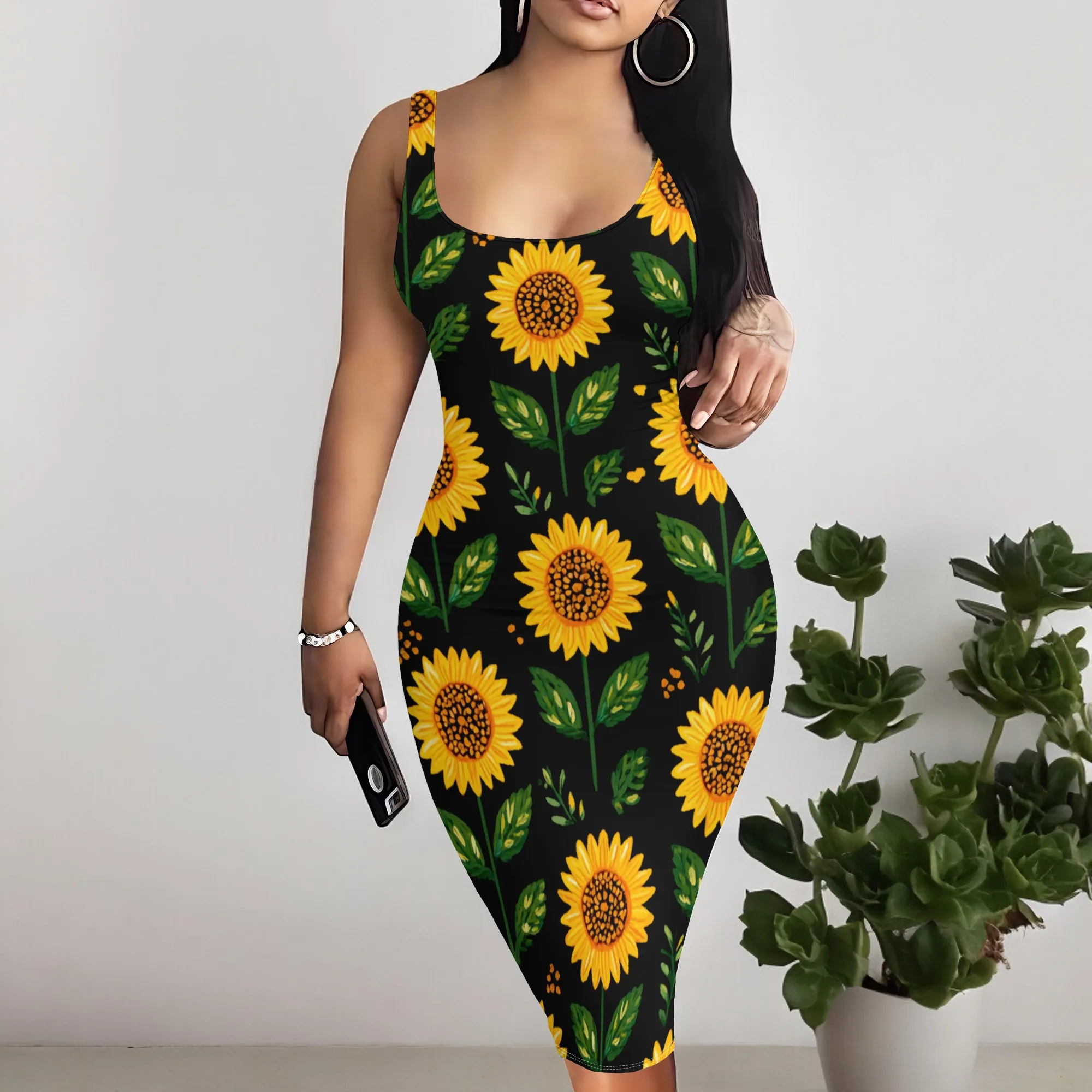 Women's Sunflower Print Bodycon Dress S-3XL - Sleeveless Scoop Neck Summer Mini Dress - Casual Day Dress & Beach Party Wear
Women's Sunflower Print Bodycon Dress S-3XL - Sleeveless Scoop Neck Summer Mini Dress - Casual Day Dress & Beach Party Wear
