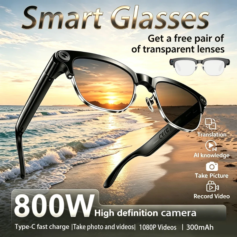 2026 Smart Glasses 800W HD Camera AI Real-time Translation Video Recording AI Voice Assistant Recording Dual Speakers Sunglasses
2026 Smart Glasses 800W HD Camera AI Real-time Translation Video Recording AI Voice Assistant Recording Dual Speakers Sunglasses