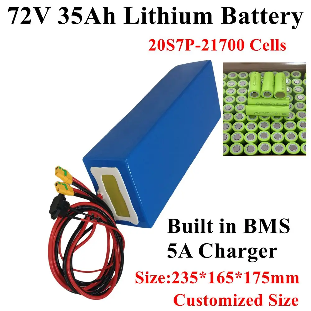 20S7P 21700 Cells li ion battery pack 72v 35Ah BMS for 3000w 5000w e-bike motor Vehicle tricycle scooters Golf Cart +5A charger
20S7P 21700 Cells li ion battery pack 72v 35Ah BMS for 3000w 5000w e-bike motor Vehicle tricycle scooters Golf Cart +5A charger