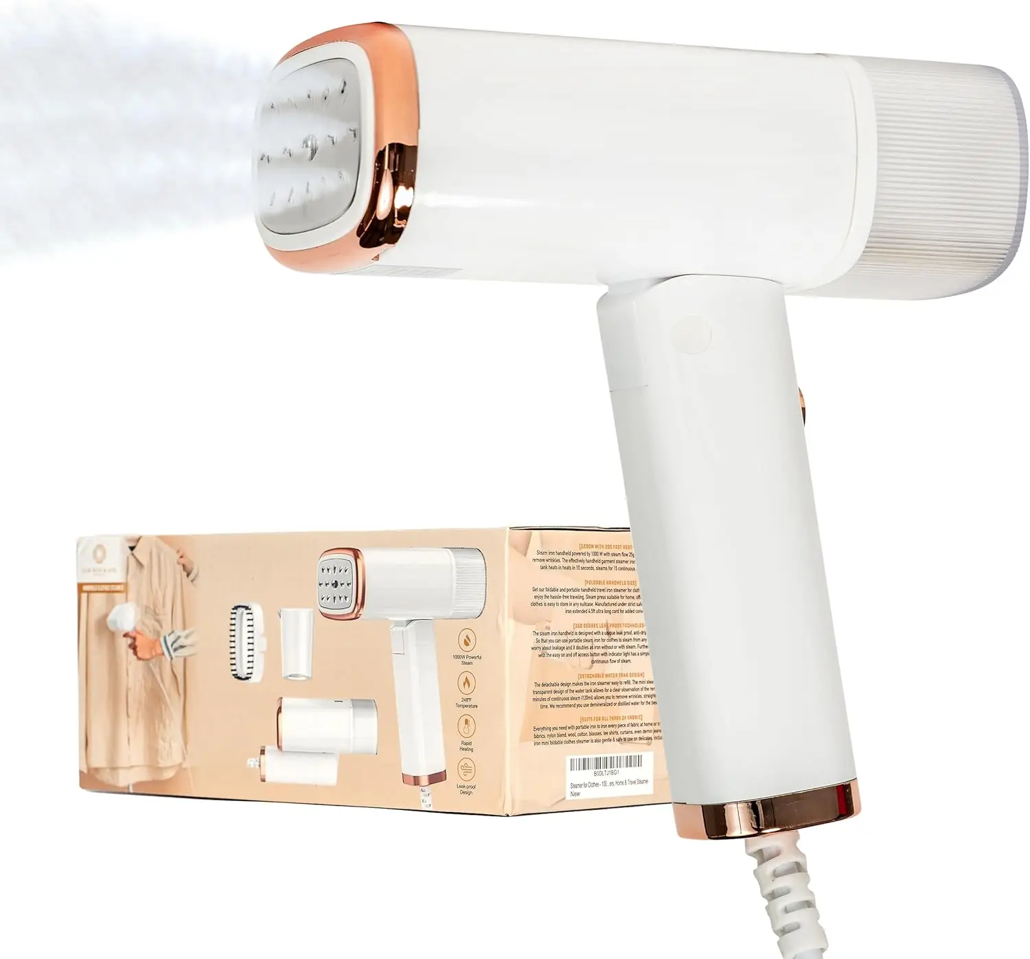 Travel Essentials : Steamer for Clothes - Home or Travel Steamer & Iron, White with Rose Gold Accents, 1000W Steam, Fast
Travel Essentials : Steamer for Clothes - Home or Travel Steamer & Iron, White with Rose Gold Accents, 1000W Steam, Fast