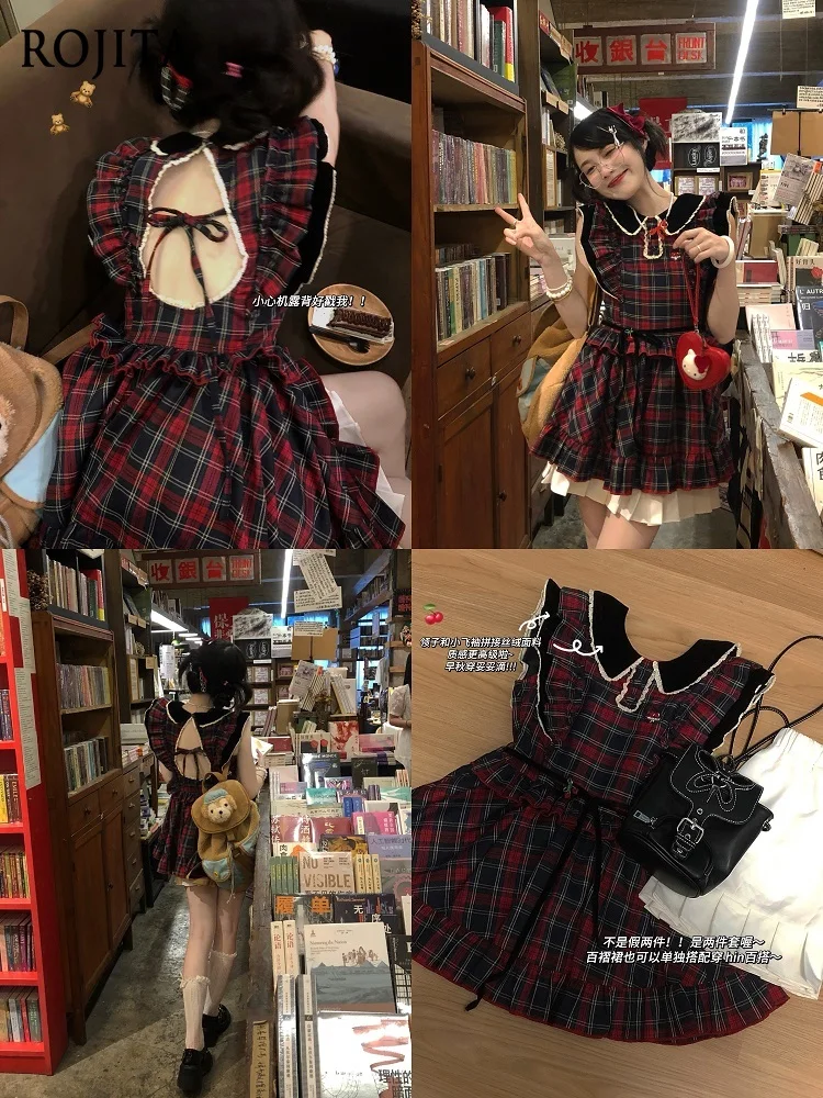 Red Grid Velvet Doll Collar Small Flying Sleeve Backless Dress Women White Pleated Skirt Summer New College Style Mini Dress
Red Grid Velvet Doll Collar Small Flying Sleeve Backless Dress Women White Pleated Skirt Summer New College Style Mini Dress