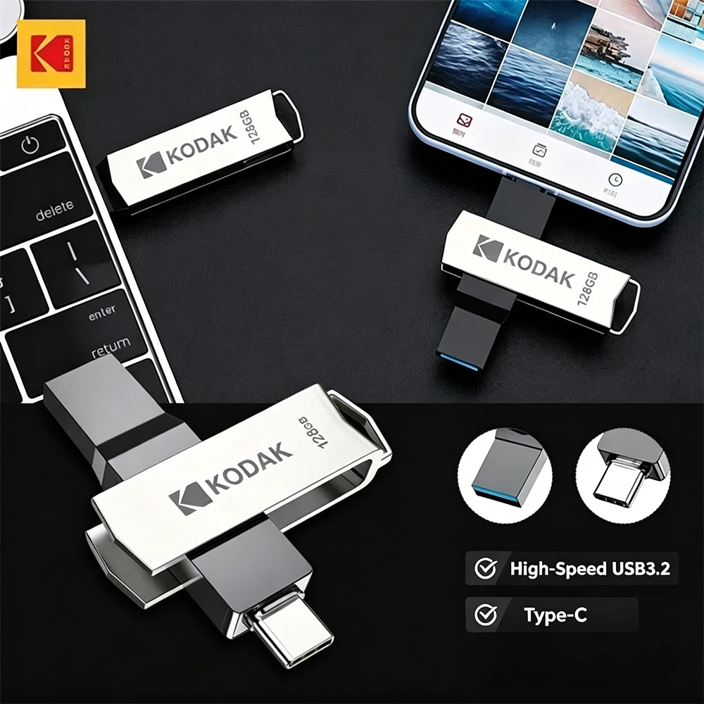 Kodak K273 Dual USB-C/USB-A Flash Drive 32GB 64GB 128GB 256GB High Speed Pen Drive Memory Stick Metal OTG Pendrive
Kodak K273 Dual USB-C/USB-A Flash Drive 32GB 64GB 128GB 256GB High Speed Pen Drive Memory Stick Metal OTG Pendrive