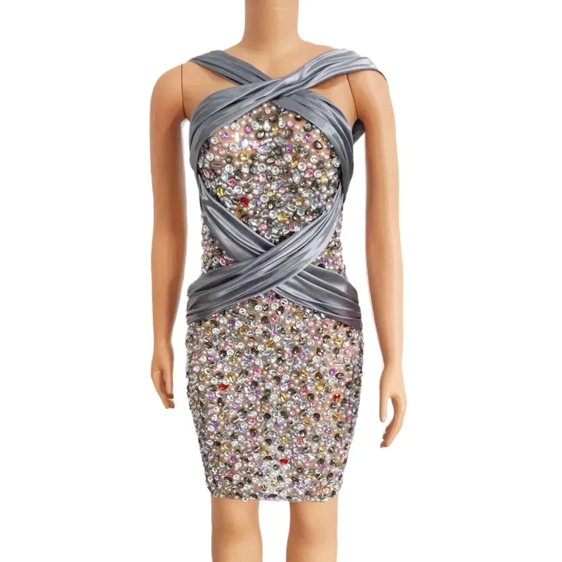 Rhinestones Bandage Short Dress Evening Birthday Prom Party Dress Women Dancer Show Crystal Costume
Rhinestones Bandage Short Dress Evening Birthday Prom Party Dress Women Dancer Show Crystal Costume