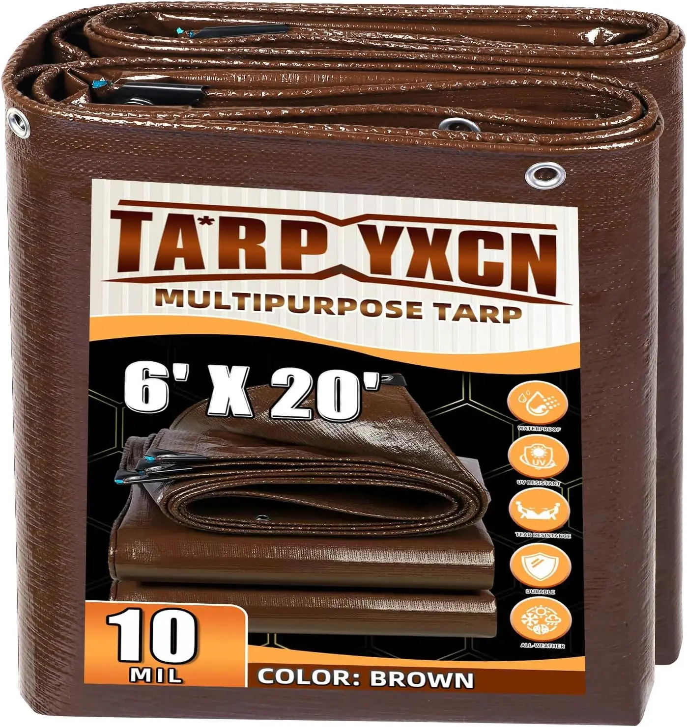 Brown Tarp 6x20 Feet, 10 Mil Thick Waterproof Poly Tarps Cover UV Resistant, Rip & Tear Proof with Metal Grommets
Brown Tarp 6x20 Feet, 10 Mil Thick Waterproof Poly Tarps Cover UV Resistant, Rip & Tear Proof with Metal Grommets