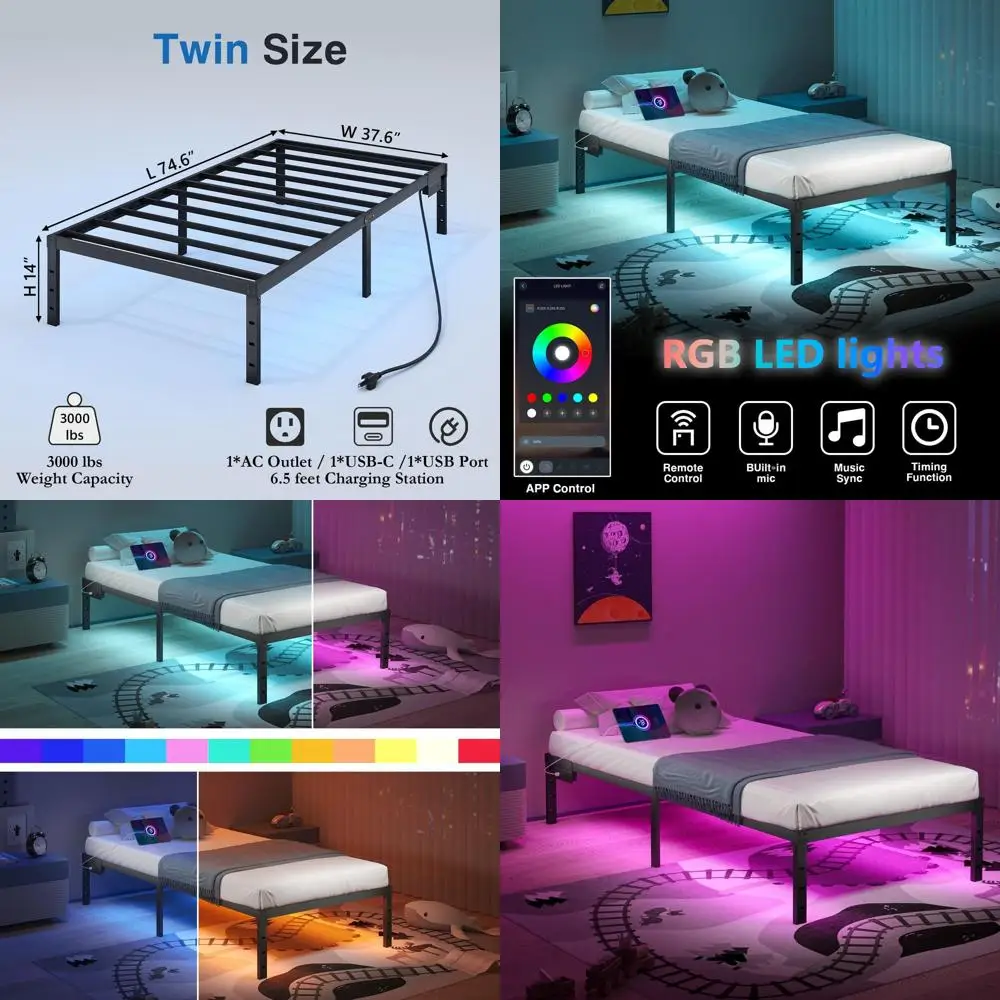 14, сверхпрочный металлический каркас двуспальной кровати со светодиодной подсветкой и зарядной станцией — коробчатая пружина не требуется, простая сборка, тихий
14, сверхпрочный металлический каркас двуспальной кровати со светодиодной подсветкой и зарядной станцией — коробчатая пружина не требуется, простая сборка, тихий