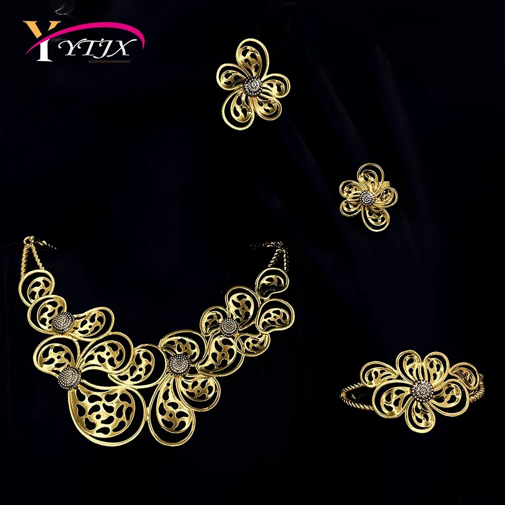 YTJX Wedding Jewelry Set Africal Gold Color Necklace Bracelet Big Flower Earring Ring Set For Women 2025 Trendy New Banquet Gift
YTJX Wedding Jewelry Set Africal Gold Color Necklace Bracelet Big Flower Earring Ring Set For Women 2025 Trendy New Banquet Gift