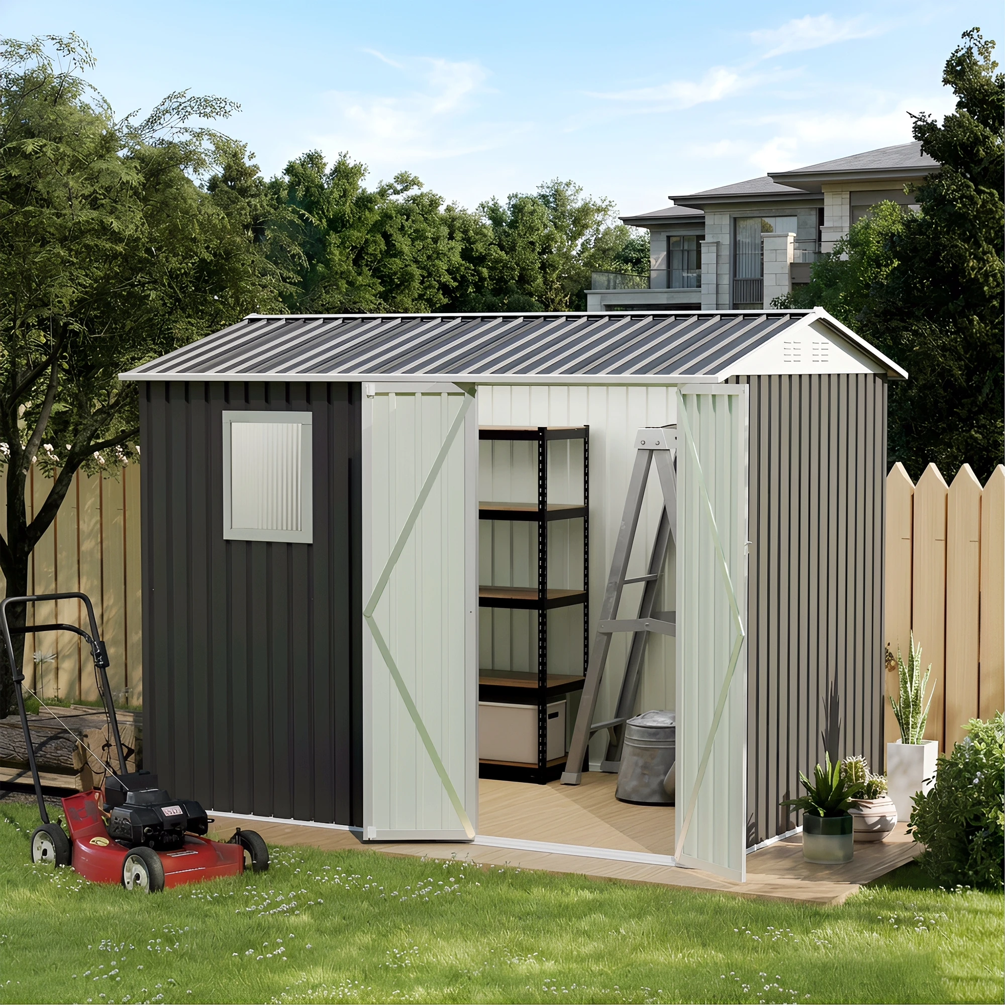 9x6 FT Metal Garden Shed with 1 Windows for Outdoors Patio Hinge Doors Storage Sheds
9x6 FT Metal Garden Shed with 1 Windows for Outdoors Patio Hinge Doors Storage Sheds