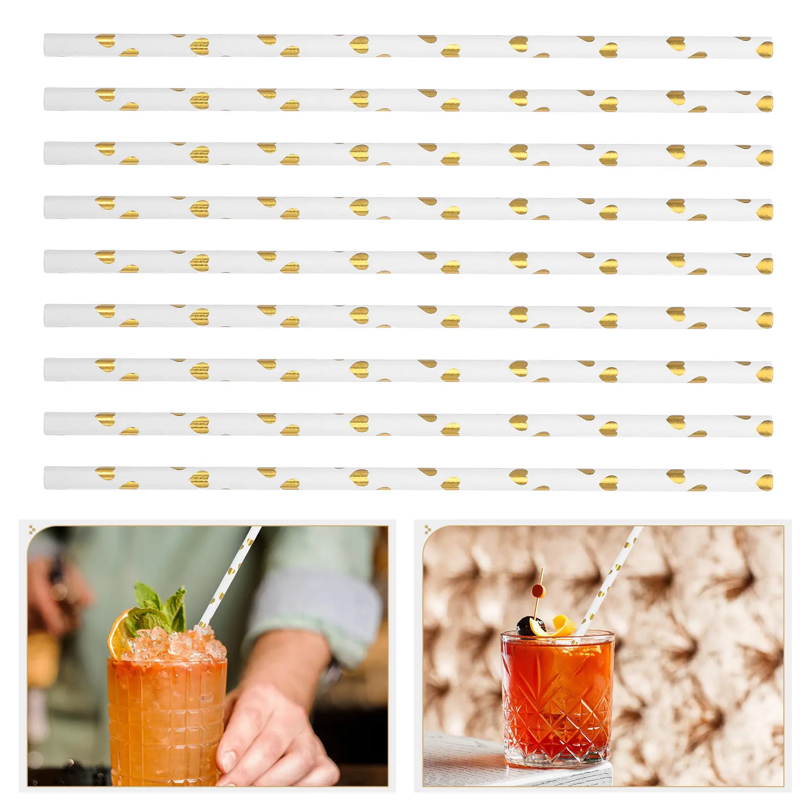 200Pcs Valentine's Day Paper Straws Gold Foil Heart Shape 7.74in X 0.24in Eco Friendly Disposable Drinking Straws for Weddings
200Pcs Valentine's Day Paper Straws Gold Foil Heart Shape 7.74in X 0.24in Eco Friendly Disposable Drinking Straws for Weddings