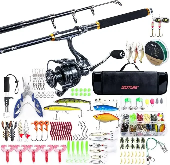 Goture Fishing Rod and Reel Combo Full Kit 1.8M-2.7MTelescopic Sea Pole and Spinning Reel Baits Set Tackle Travel Fishing Bag
Goture Fishing Rod and Reel Combo Full Kit 1.8M-2.7MTelescopic Sea Pole and Spinning Reel Baits Set Tackle Travel Fishing Bag