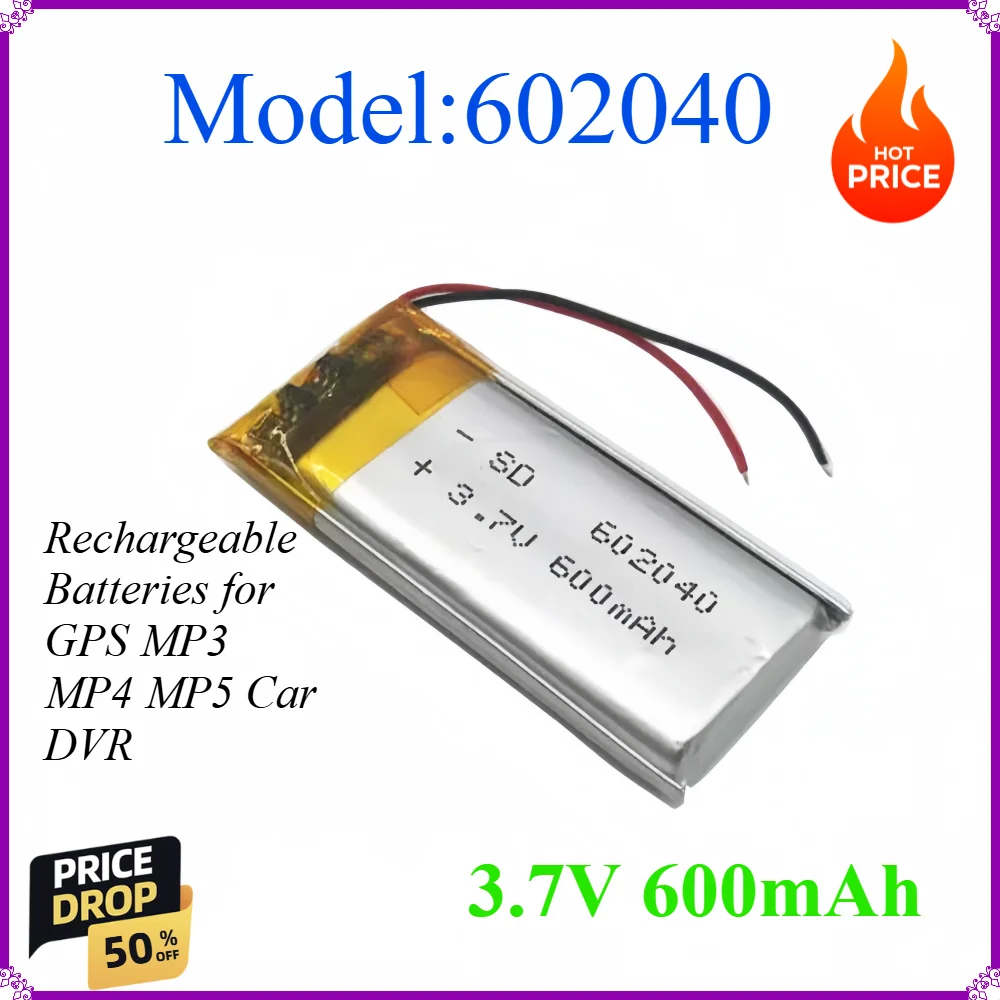 602040 Battery 3.7V 450mAh Lithium Polymer Li-ion Rechargeable Batteries for GPS MP3 MP4 MP5 Car DVR Tachograph Headphone Cell
602040 Battery 3.7V 450mAh Lithium Polymer Li-ion Rechargeable Batteries for GPS MP3 MP4 MP5 Car DVR Tachograph Headphone Cell