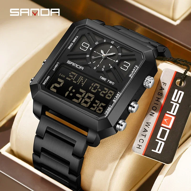 SANDA Sports Square Dual Display Men's Quartz Watch Stainless steel Waterproof LED Digital Countdown Electronic Wristwatch Male
SANDA Sports Square Dual Display Men's Quartz Watch Stainless steel Waterproof LED Digital Countdown Electronic Wristwatch Male
