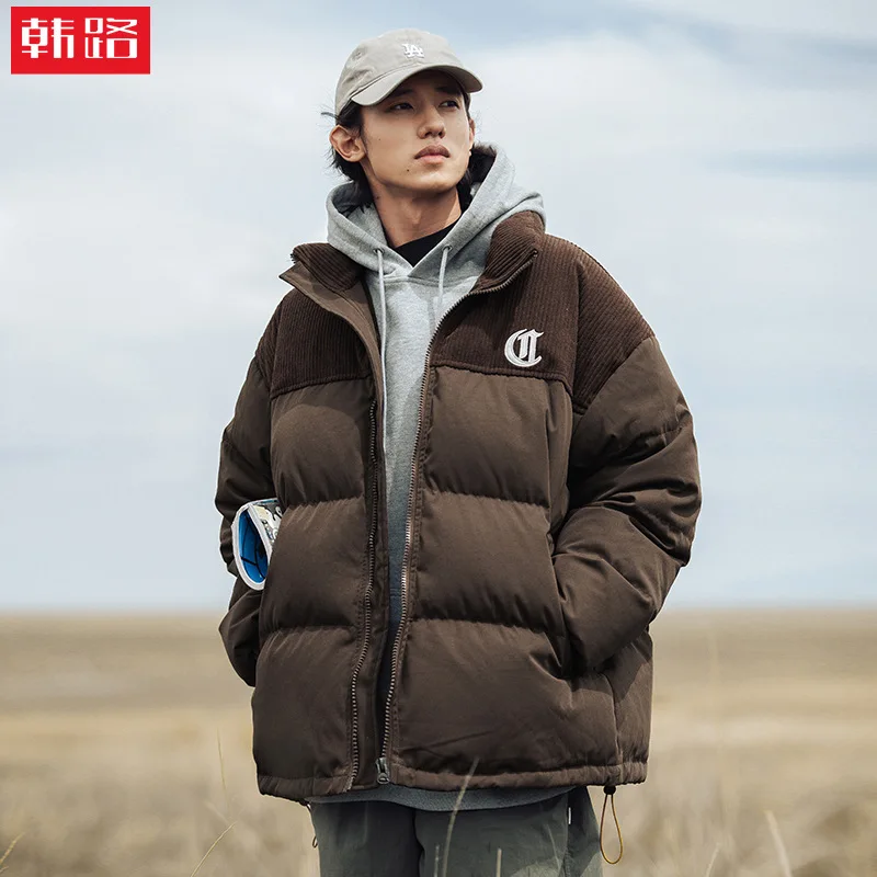 Corduroy Stand Collar Patchwork Winter Cotton Down Jacket Man Women Thick Padded Coat Couple Letter Embroidery Down Coat AU-242 
Corduroy Stand Collar Patchwork Winter Cotton Down Jacket Man Women Thick Padded Coat Couple Letter Embroidery Down Coat AU-242
