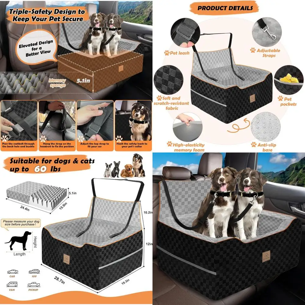 Removable Washable Dog Booster Seat for Medium & 2 Small Dogs up to 60lbs - Safety Straps & Storage Pocket - Gray/Black
Removable Washable Dog Booster Seat for Medium & 2 Small Dogs up to 60lbs - Safety Straps & Storage Pocket - Gray/Black