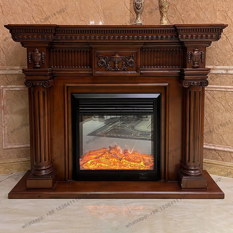 French retro solid wood fireplace, antique decorative heating furnace core in living room, carved rack
French retro solid wood fireplace, antique decorative heating furnace core in living room, carved rack