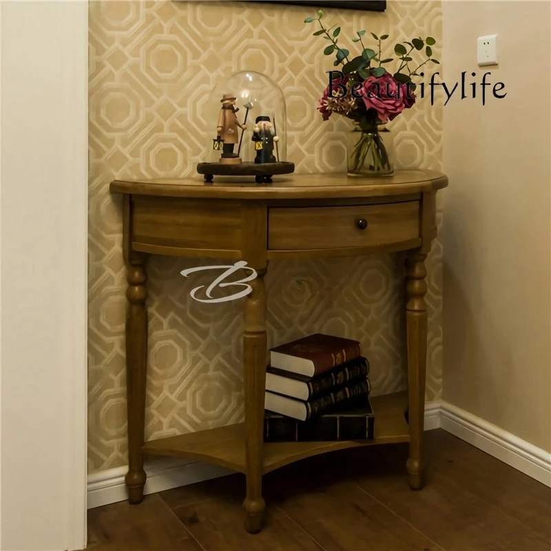 French retro solid wood entrance table American light luxury log entry foyer semi-circular high-end sense against the wall
French retro solid wood entrance table American light luxury log entry foyer semi-circular high-end sense against the wall