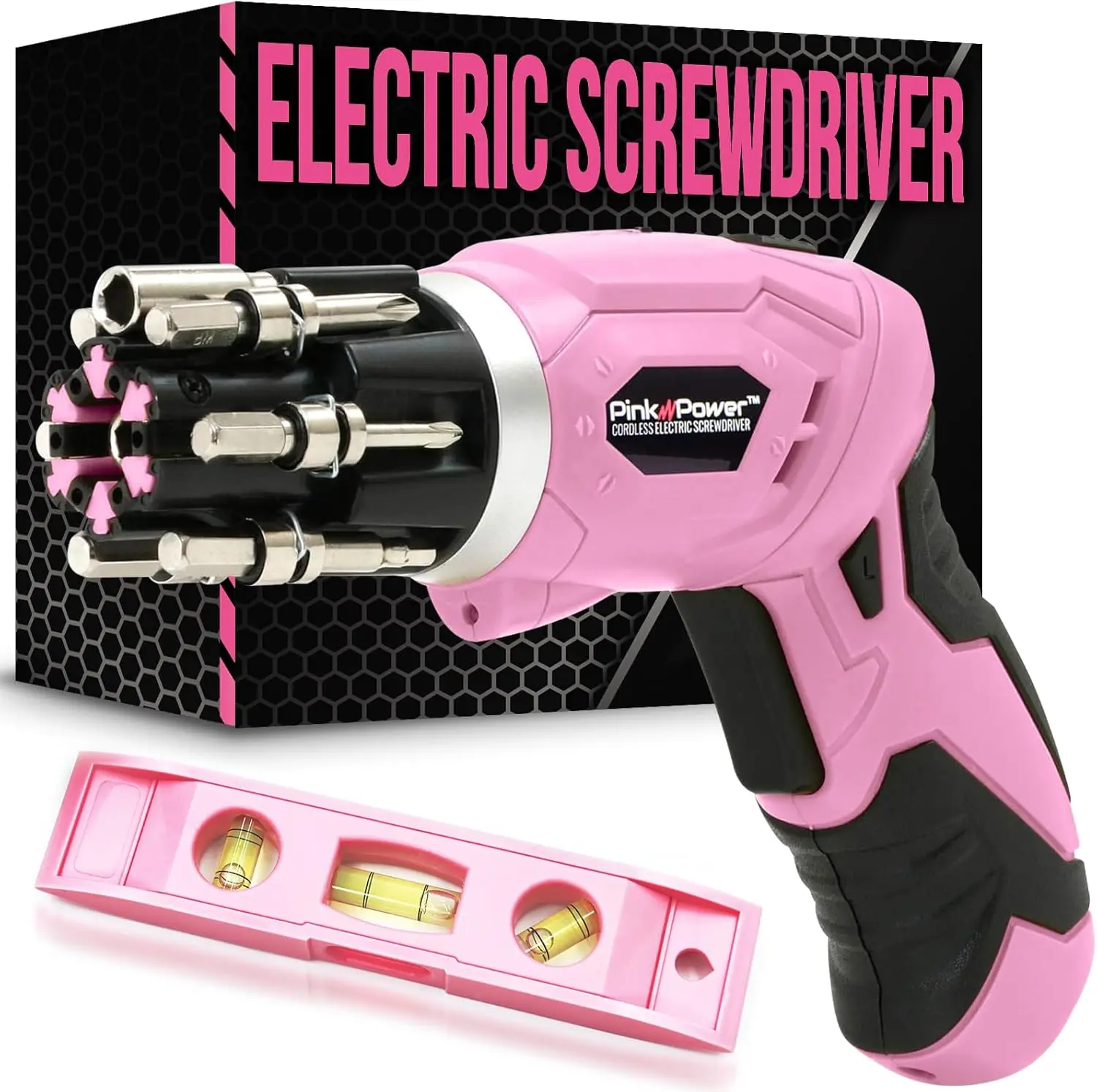 4V Cordless Electric Screwdriver Set for Women, Pink Mini Drill with LED Light, Pivoting Handle, Rechargeable Battery
4V Cordless Electric Screwdriver Set for Women, Pink Mini Drill with LED Light, Pivoting Handle, Rechargeable Battery