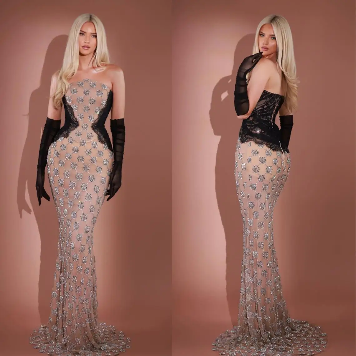 Exquisite Mermaid Evening Dresses Strapless Sleeveless Gown Lace Rhinestone Wrap Sweep Train Dress Party Customized
Exquisite Mermaid Evening Dresses Strapless Sleeveless Gown Lace Rhinestone Wrap Sweep Train Dress Party Customized