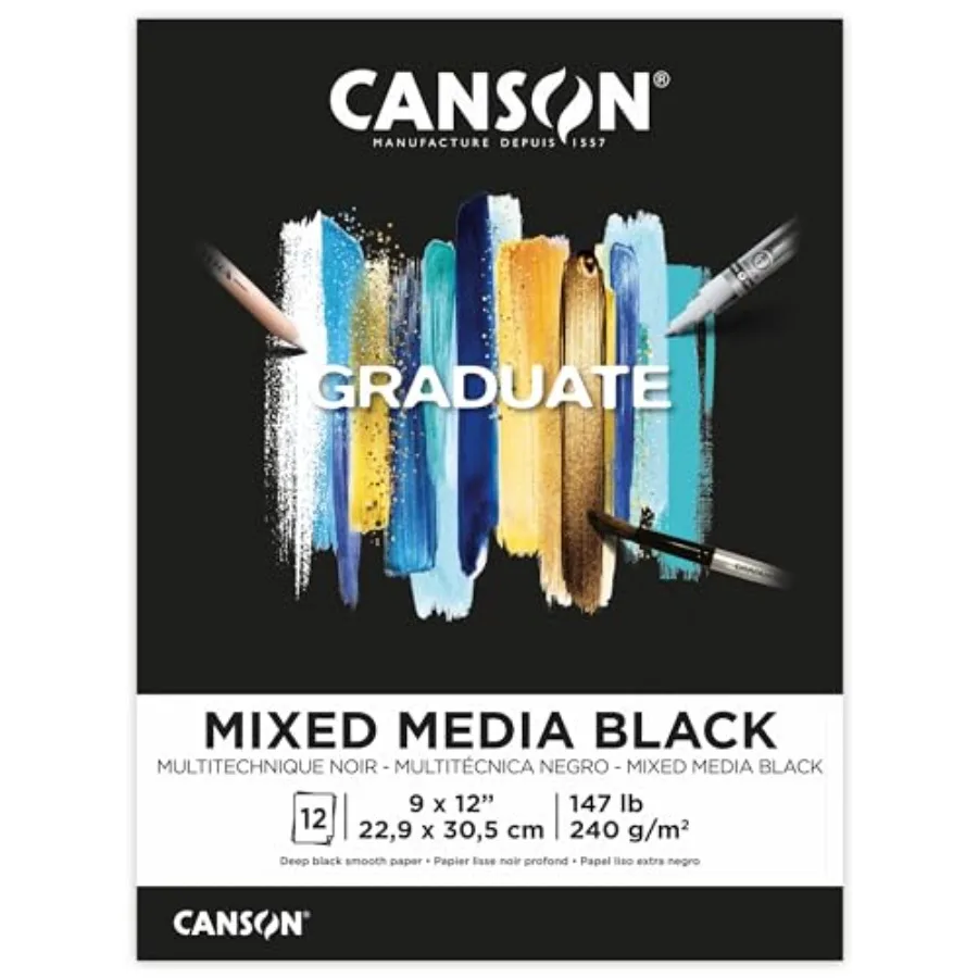 Graduate Black Mixed Media Pad, Foldover, 9x12 Inch, 12 Sheets - Artist Paper for Collage, Watercolor, Ink, Pencil, Marker
Graduate Black Mixed Media Pad, Foldover, 9x12 Inch, 12 Sheets - Artist Paper for Collage, Watercolor, Ink, Pencil, Marker