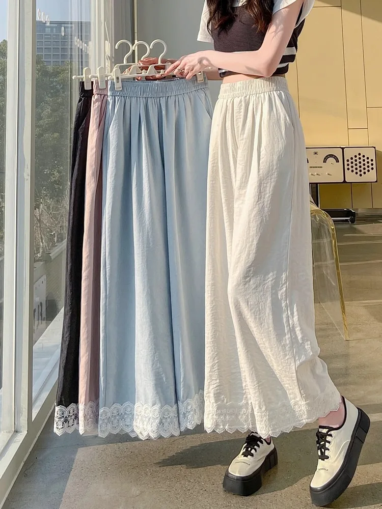 Casual Lace Trim Nine-Five Wide Leg Pants Women Summer Thin Loose High Waist Draped Straight Leg Trousers Commute Style High ...
Casual Lace Trim Nine-Five Wide Leg Pants Women Summer Thin Loose High Waist Draped Straight Leg Trousers Commute Style High ...