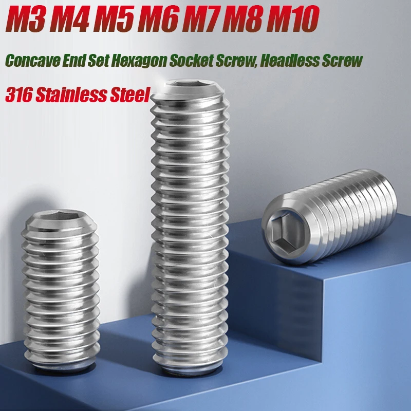 20pcs M3 M4 M5 M6 M7 M8 M10 316 Stainless Steel Hex Socket Set Screw Cup Point DIN916 Headless Hexagon Socket Grub Screws
20pcs M3 M4 M5 M6 M7 M8 M10 316 Stainless Steel Hex Socket Set Screw Cup Point DIN916 Headless Hexagon Socket Grub Screws