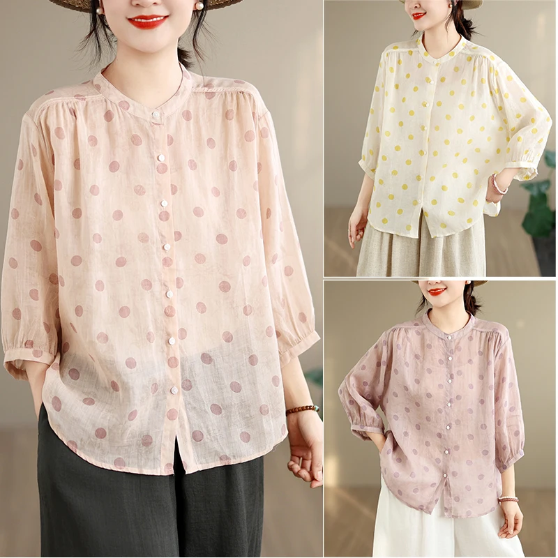 Summer 2026 New plus Size Women's Shirt Thin Print Polka Dot Short Sleeve Outerwear Casual Comfortable round Neck Button up Top
Summer 2026 New plus Size Women's Shirt Thin Print Polka Dot Short Sleeve Outerwear Casual Comfortable round Neck Button up Top