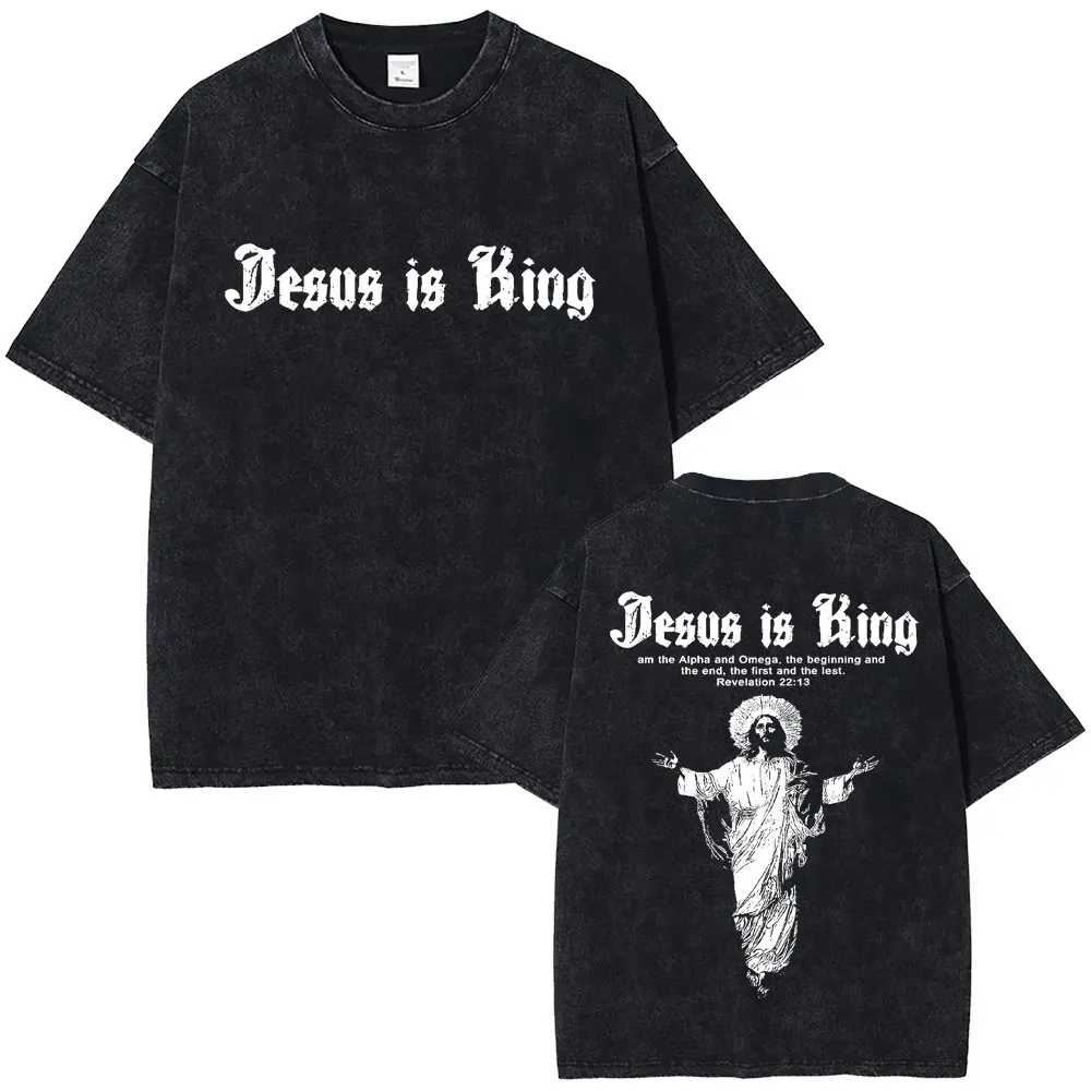 Vintage Washed Jesus Is King T-shirt Christian Religious Short Sleeve T-shirts Men Women Fashion Gothic Rock T Shirt Streetwear
Vintage Washed Jesus Is King T-shirt Christian Religious Short Sleeve T-shirts Men Women Fashion Gothic Rock T Shirt Streetwear
