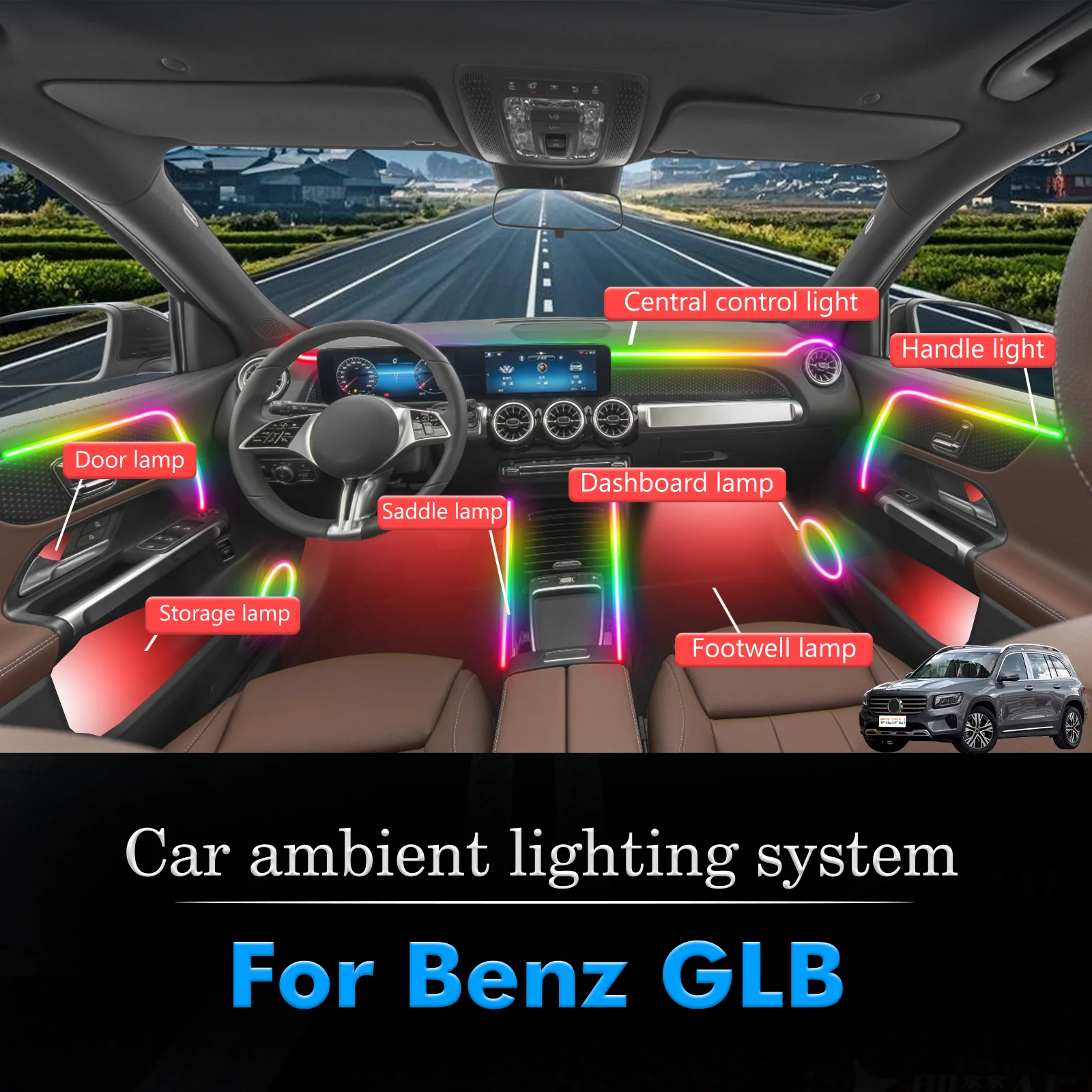 For Benz GLB Car Interior Ambient Light RGB 64-Color LED Smart Remote Control Energy Saving Efficient Lamp Set
For Benz GLB Car Interior Ambient Light RGB 64-Color LED Smart Remote Control Energy Saving Efficient Lamp Set