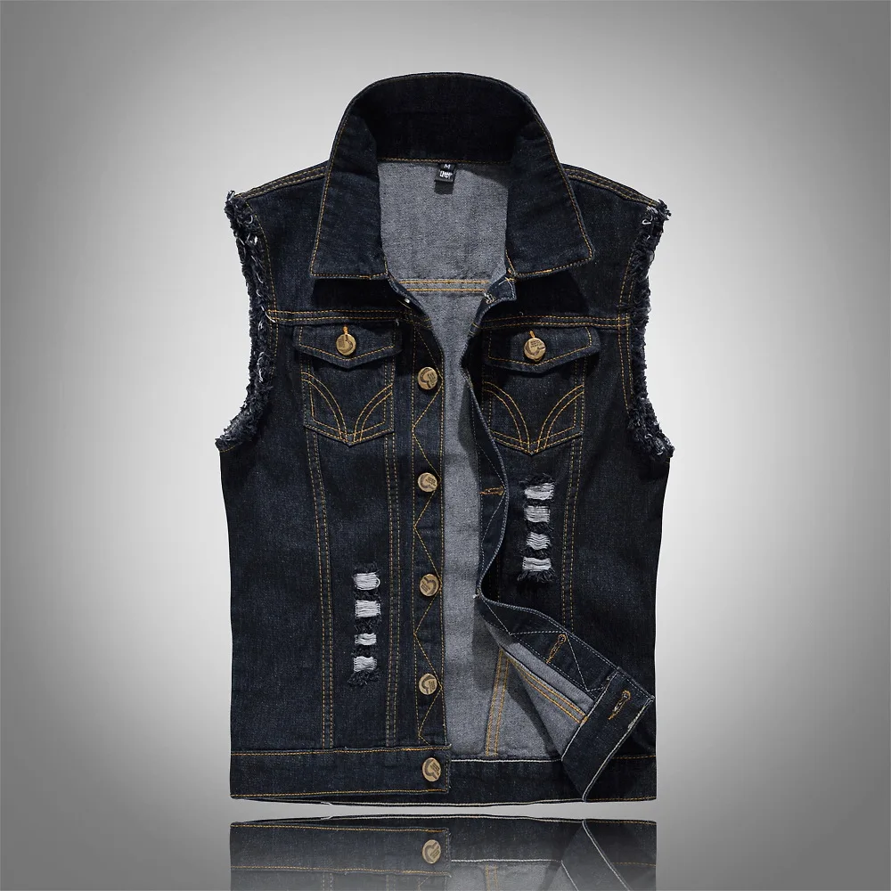 Men Denim Vests Jackets Waistcoats Light Blue Ripped Denim Coats Vests New Fashion Male Cotton Slim Black Jeans Waistcoats 6XL 109 Sf207843c59ff49e79ba2bf8417f98716l