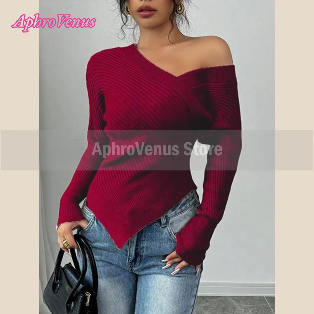 Asymmetric V-Neck Off-Shoulder Ribbed Knit Sweater Slim Fit Long Sleeve Wrap Pullover Top for Women Casual Stylish Knitwear
Asymmetric V-Neck Off-Shoulder Ribbed Knit Sweater Slim Fit Long Sleeve Wrap Pullover Top for Women Casual Stylish Knitwear